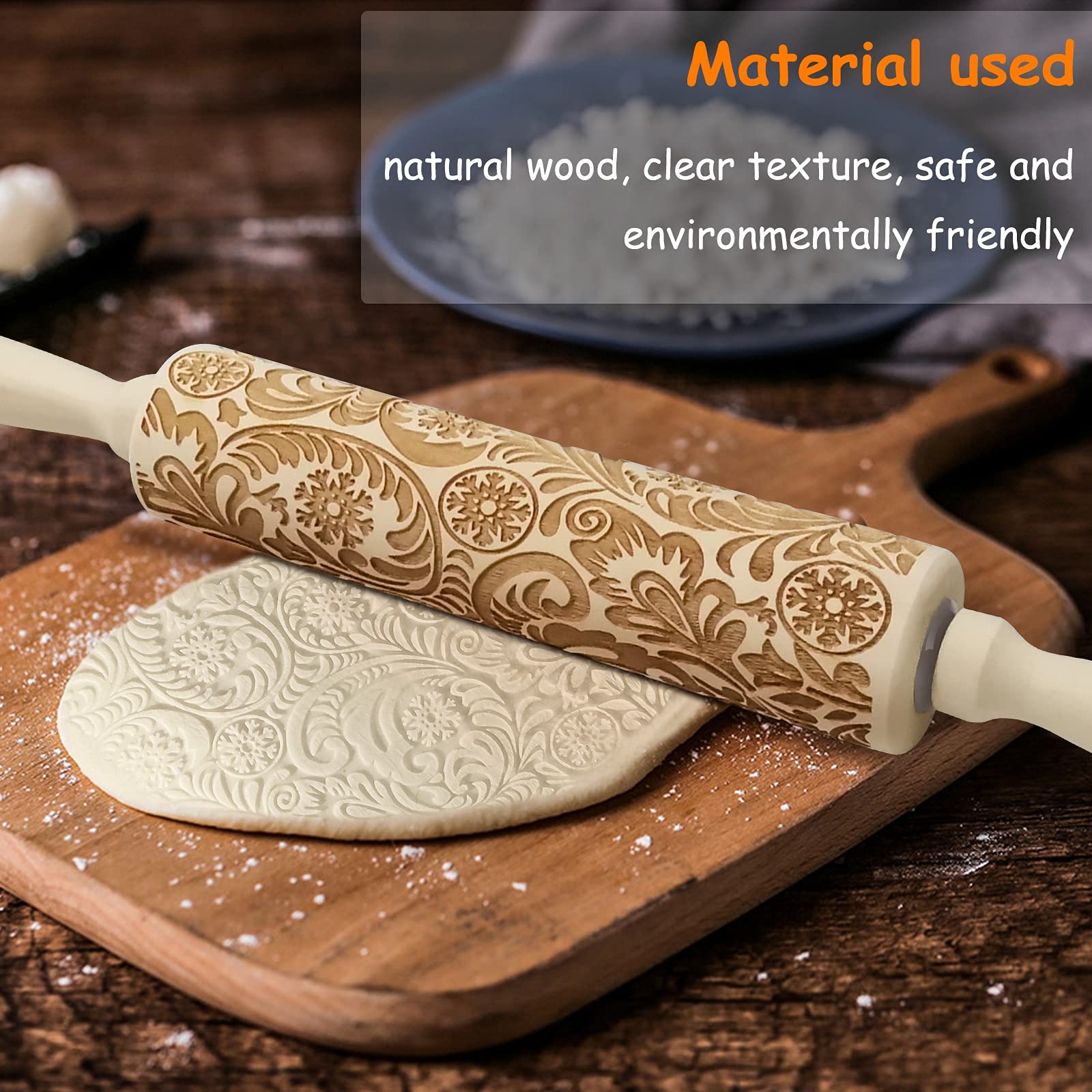 RDGDFONG rolling pin engraved pattern emphasizing decorative dough impressions.