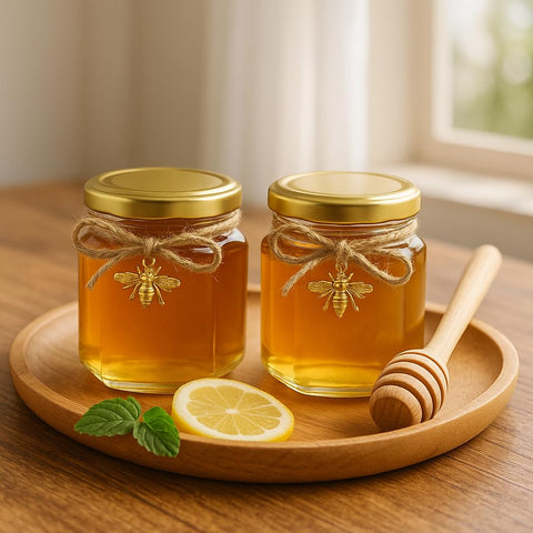 R DRURLCD wooden dipper adds rustic charm for honey serving.