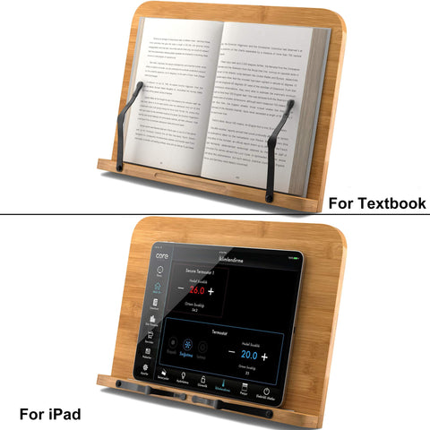 READAEER bamboo book stand with adjustable angles for comfortable viewing.