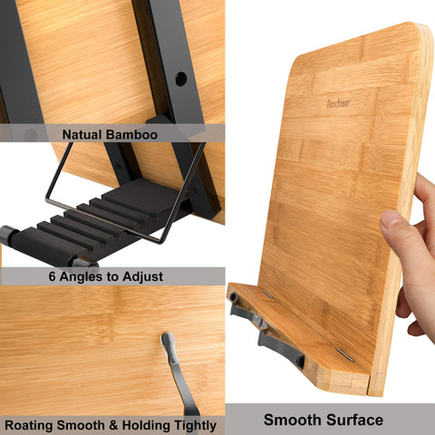 READAEER bamboo book stand ideal for cookbooks and tablets.