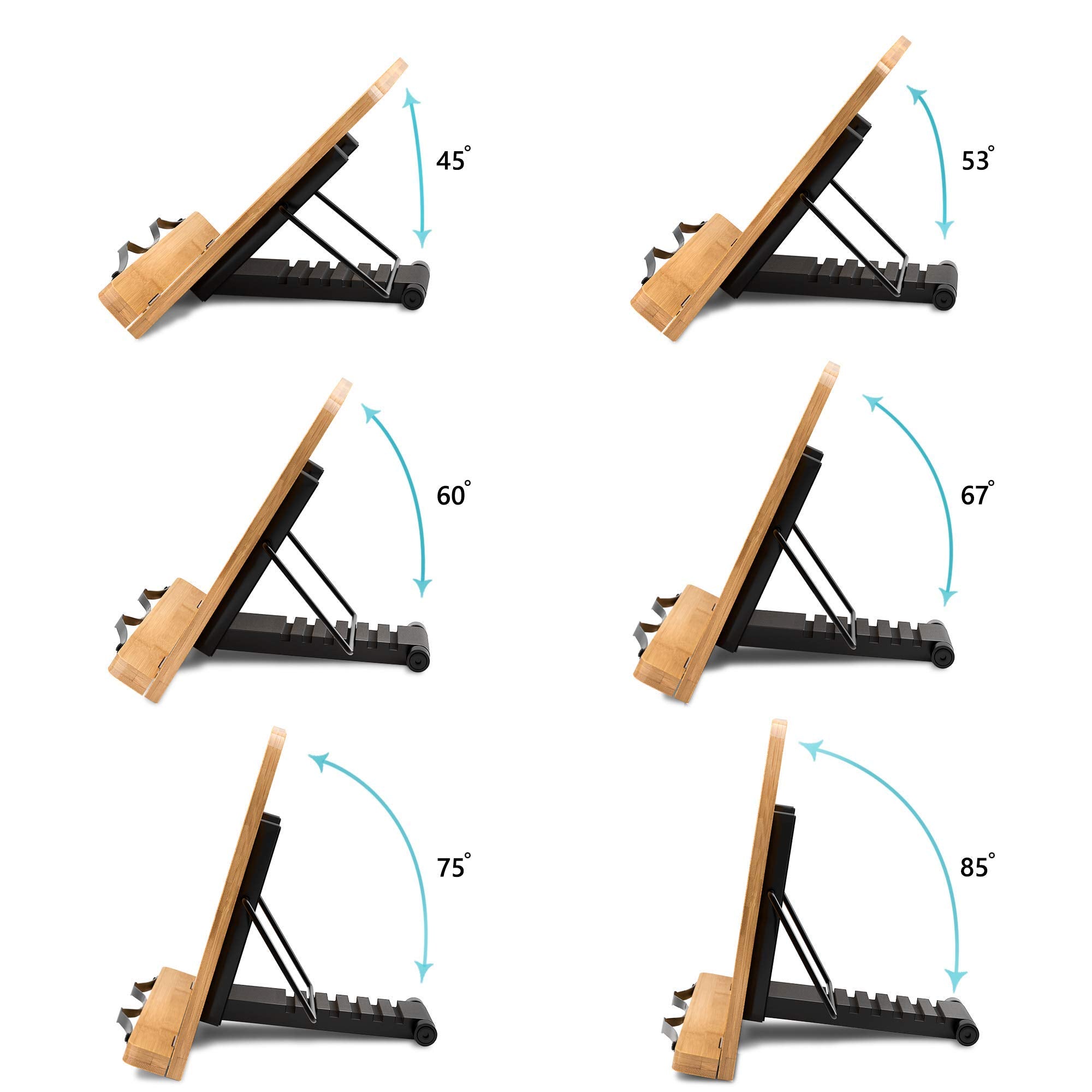 READAEER bamboo book stand holds thick books up to 600 pages.