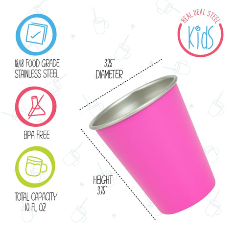 Real Deal Steel 10oz kids cups—durable, easy to grip for on-the-go sips.