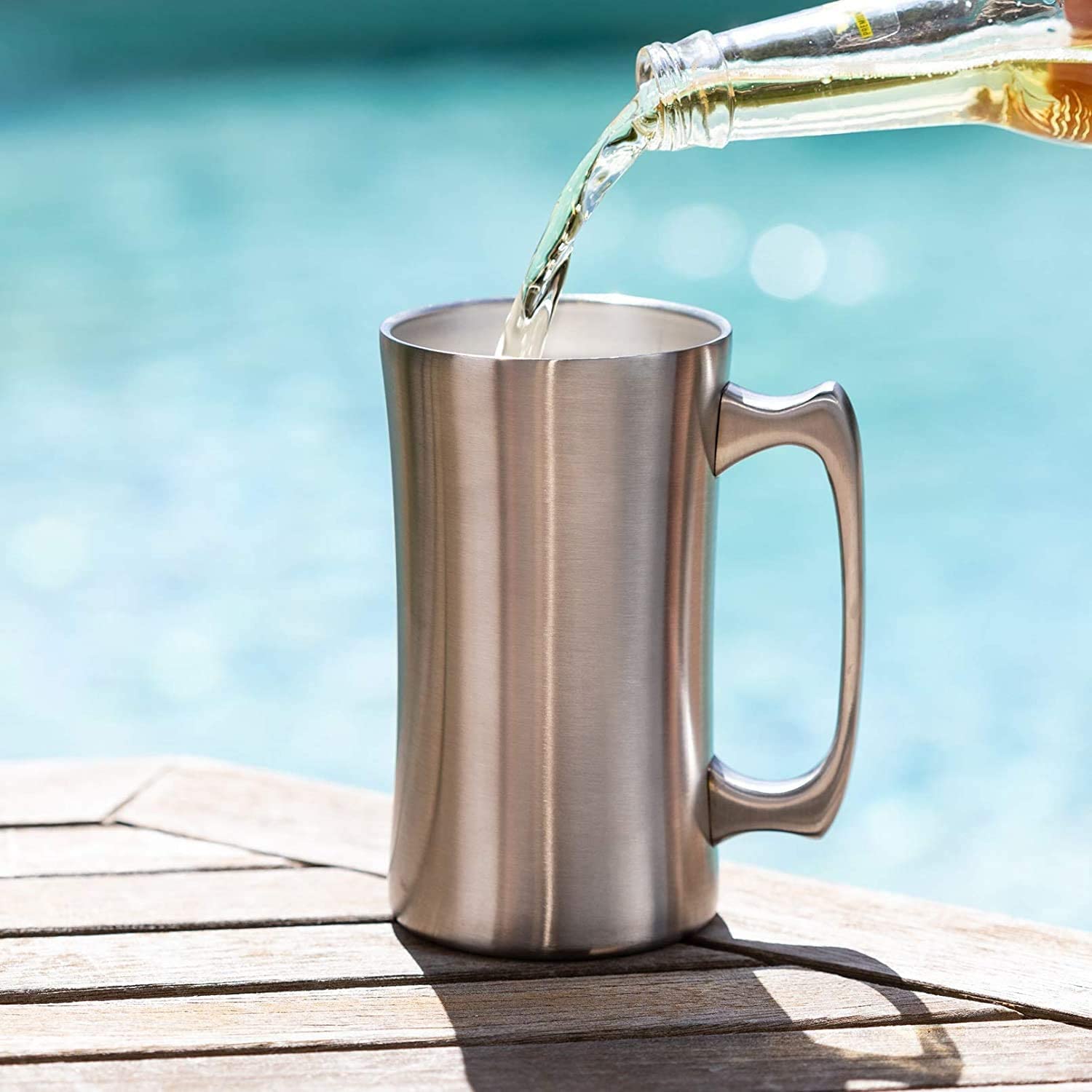 Real Deal Steel mug outdoors, ready for outdoor use and gatherings.