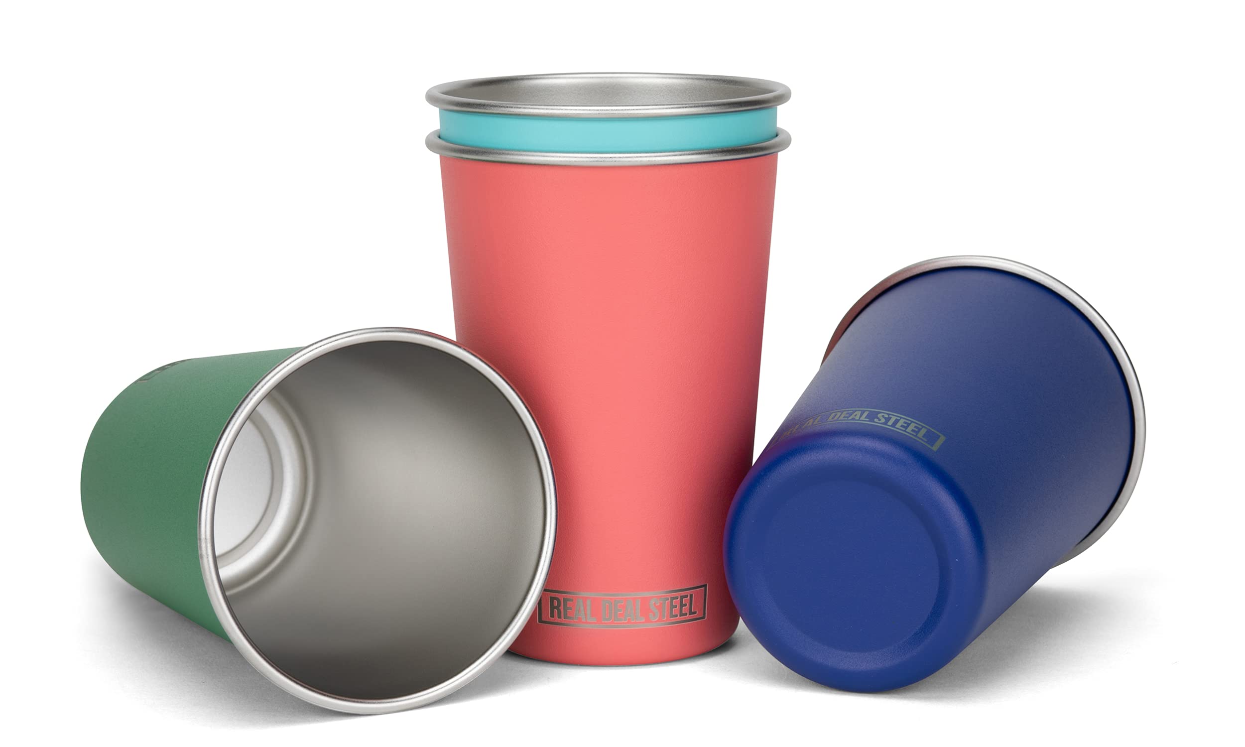 Real Deal Steel party pints poolside, splash-friendly and reusable.