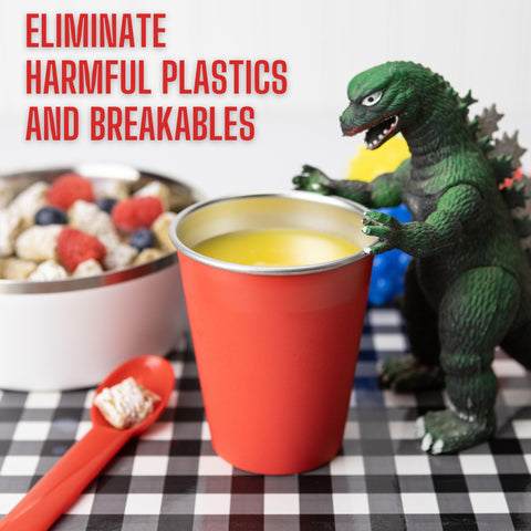 Real Deal Steel Rainbow Kids Cups—colorful collection ideal for color coding during meals.