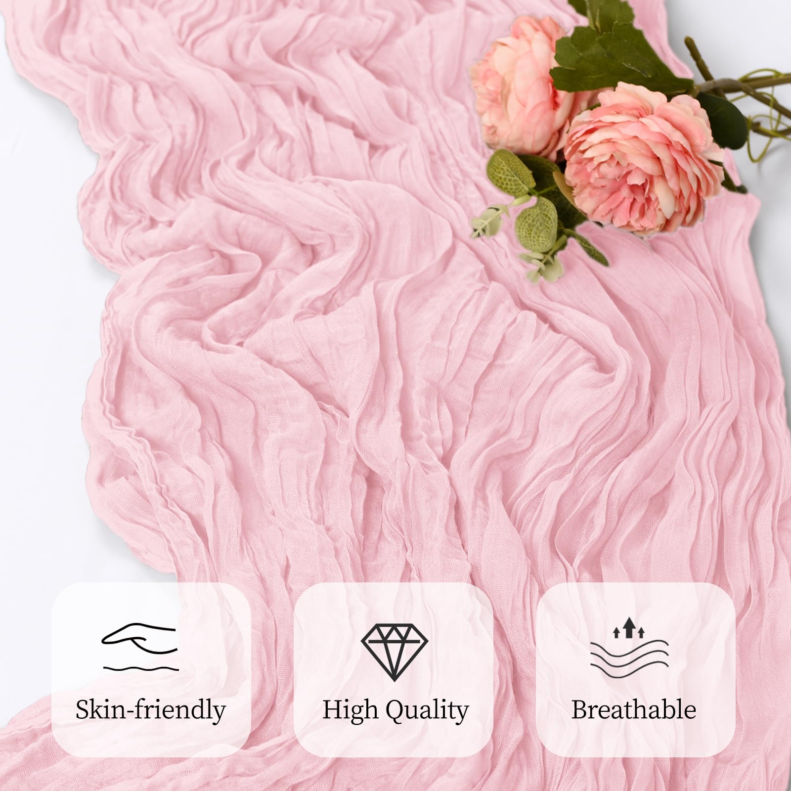 RealBox cheesecloth runner drapes over tables, ideal for arches and sashes.