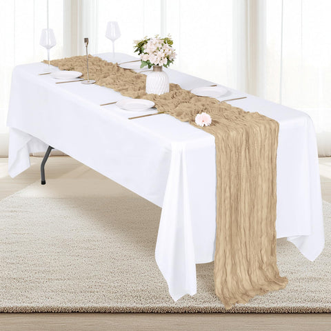RealBox beige cheesecloth runner across a long banquet table
