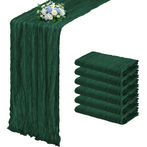 RealBox emerald green cheesecloth table runner with pleated texture decor.