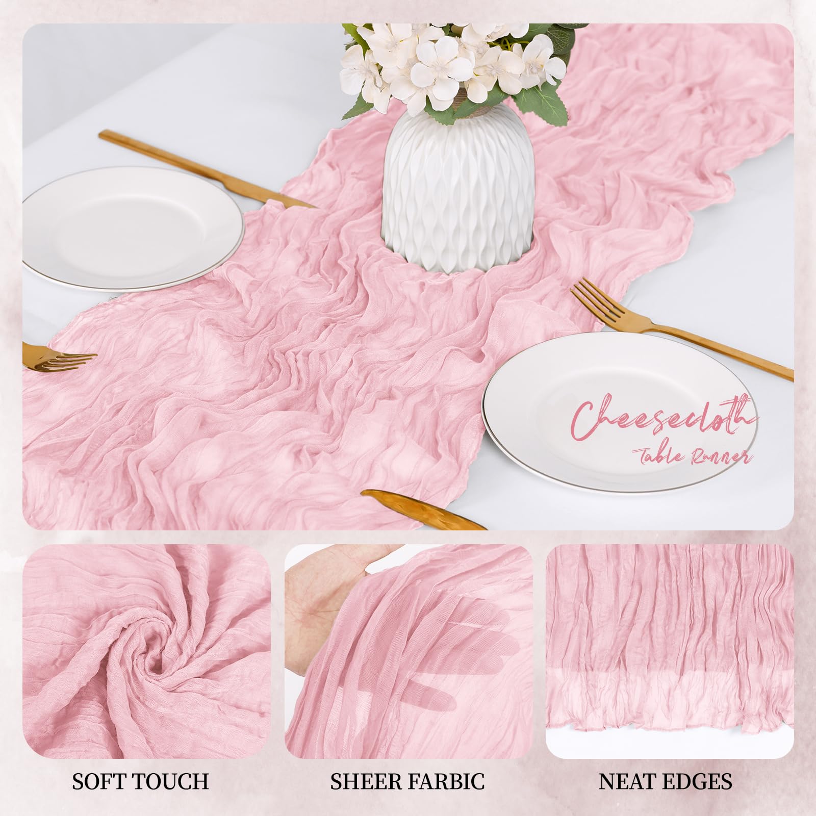 RealBox pleated gauze runner closeup shows delicate texture.