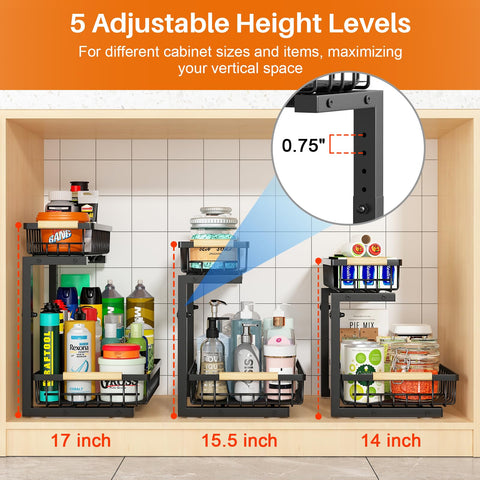 REALINN height adjustable design fits cabinets from fourteen to seventeen inches