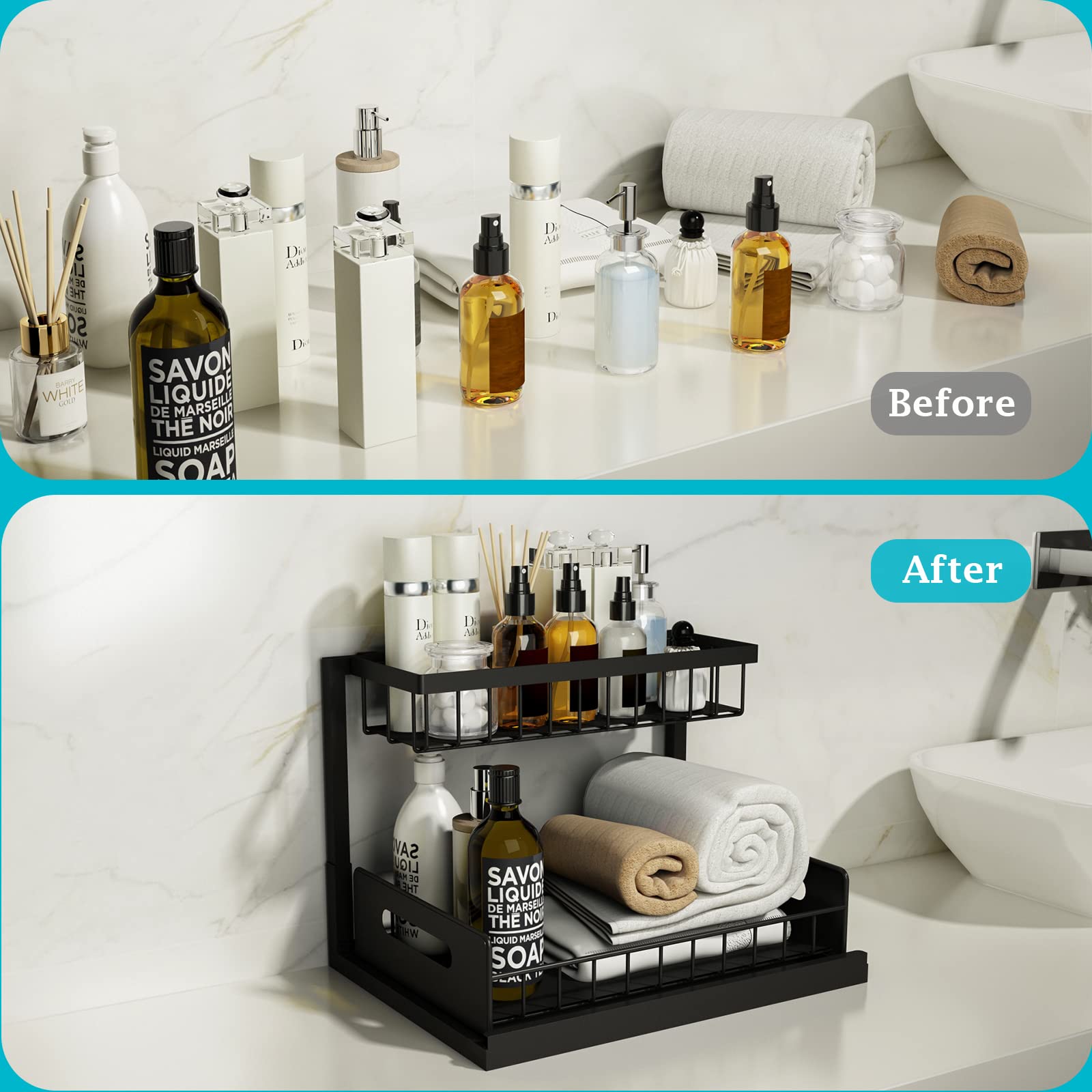 REALINN sliding drawer provides smooth access to items under the sink