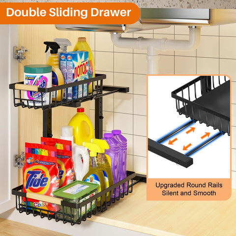 REALINN two-tier pull-out drawers demonstrating enhanced storage and quick retrieval