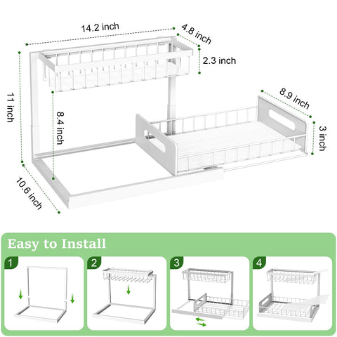 Realinn under sink organizer two-tier shelf side view showing compact profile