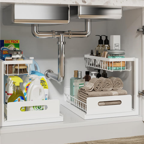 Realinn under sink organizer pull-out drawer top view for easy access
