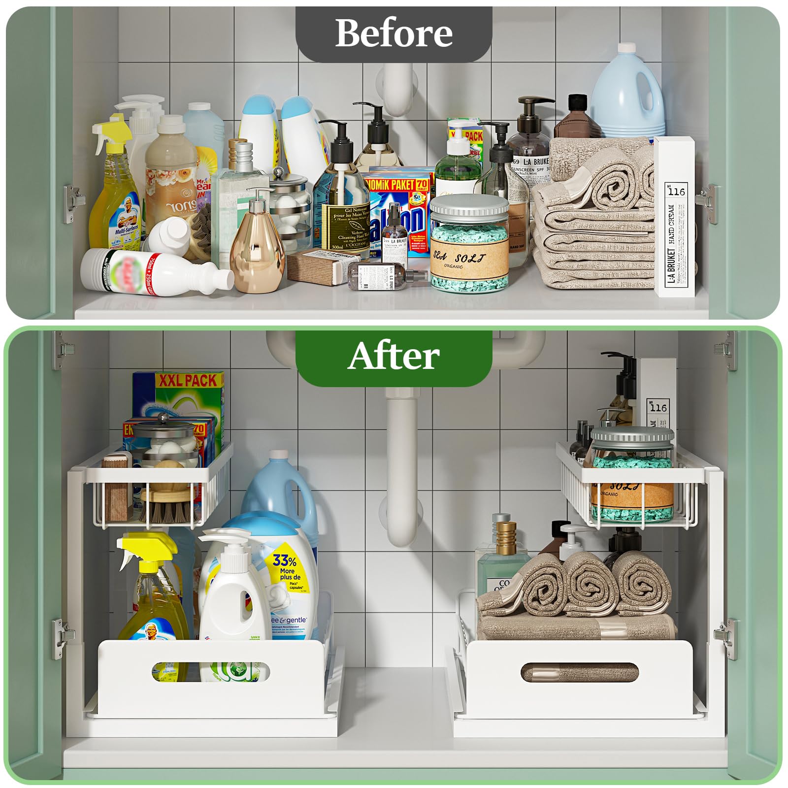 REALINN under sink organizer sturdy steel construction and rust-proof finish
