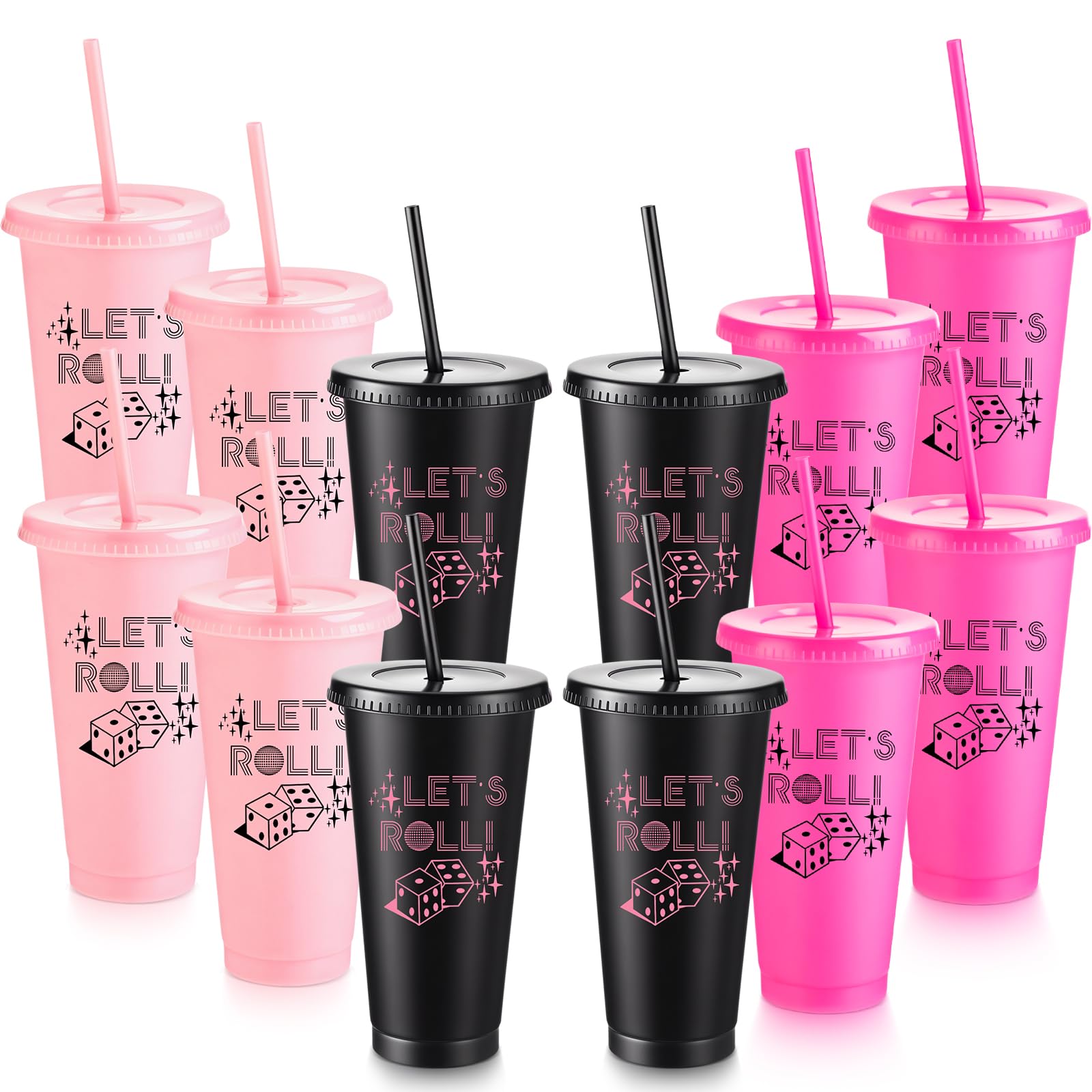 Reallnaive bunco cup with rose red lid and straw for spill-free dice night