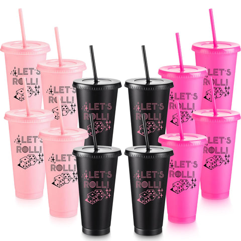 Reallnaive bunco cup with rose red lid and straw for spill-free dice night