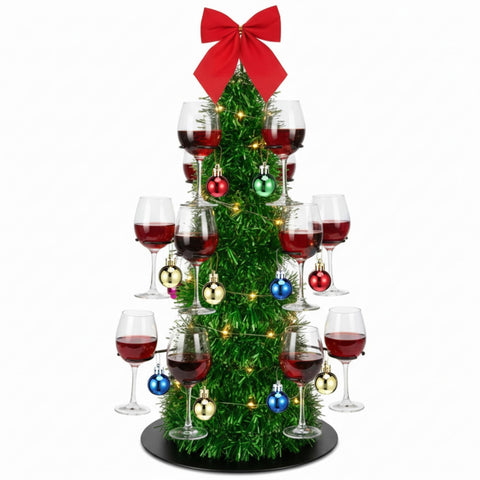 Reallnaive Christmas cocktail tree stand displaying 12 glasses for festive serving.