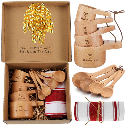 Reallnaive Christmas wooden measuring cups stacked for space saving and style.
