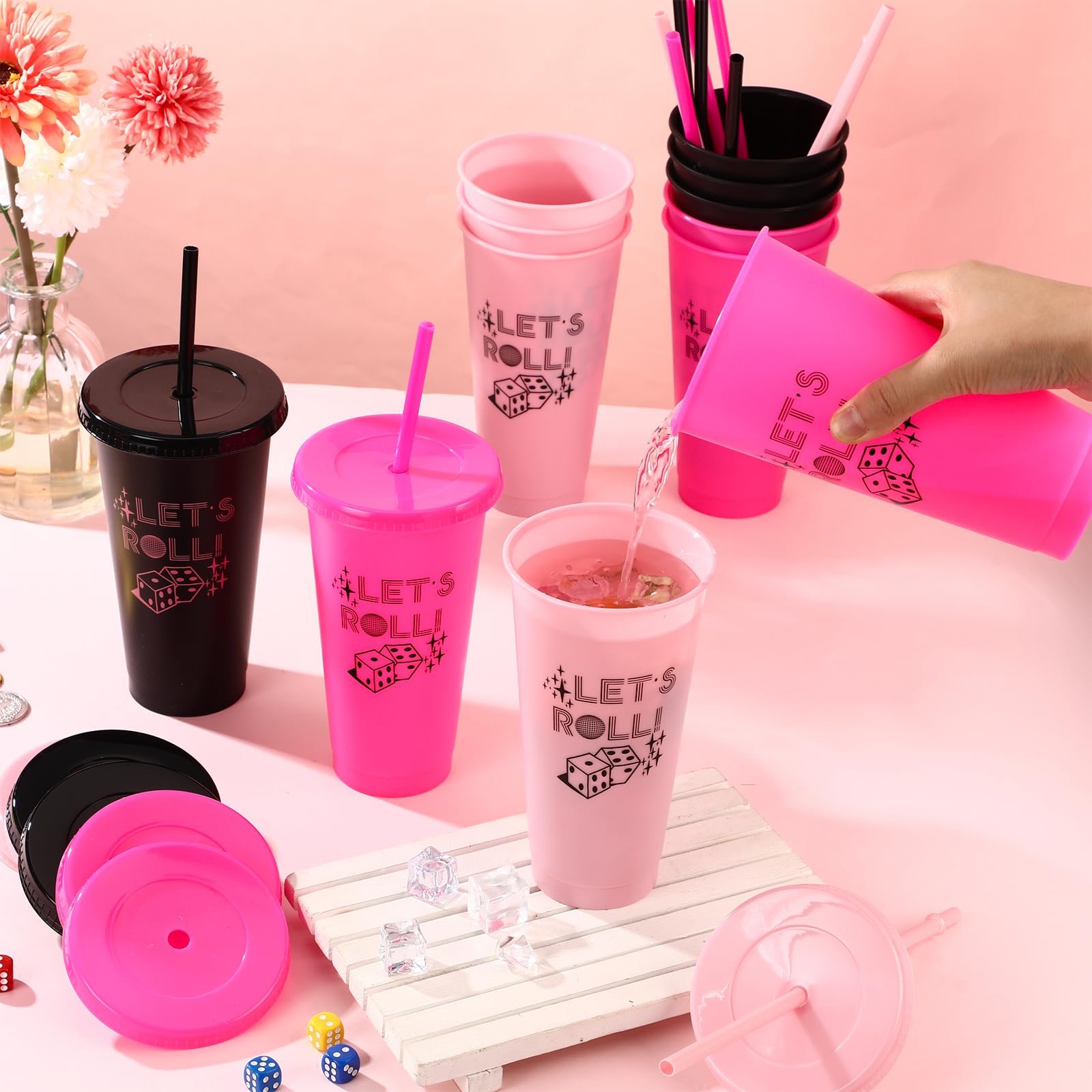 Reallnaive dice-graphics cups with lets-roll text for themed events