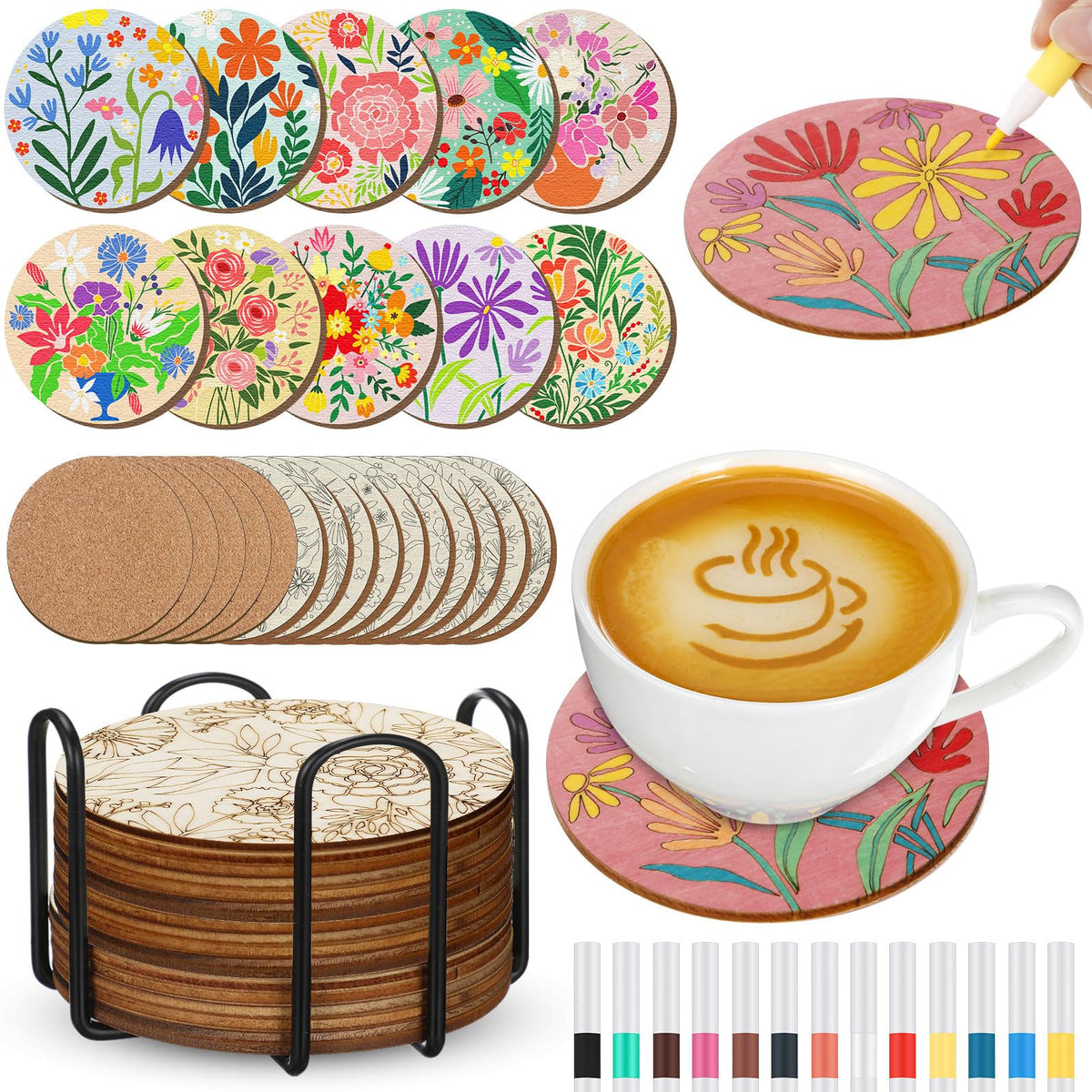 Reallnaive flower-coaster-painting-set image, ideal for personalized home decor and thoughtful gifts.