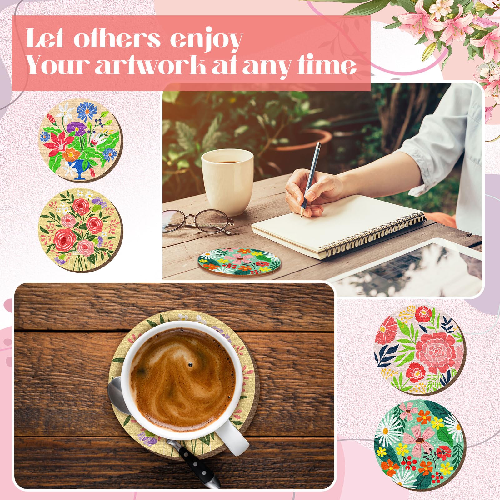Reallnaive flower-pattern coasters ready-to-color kit for creative days with friends.