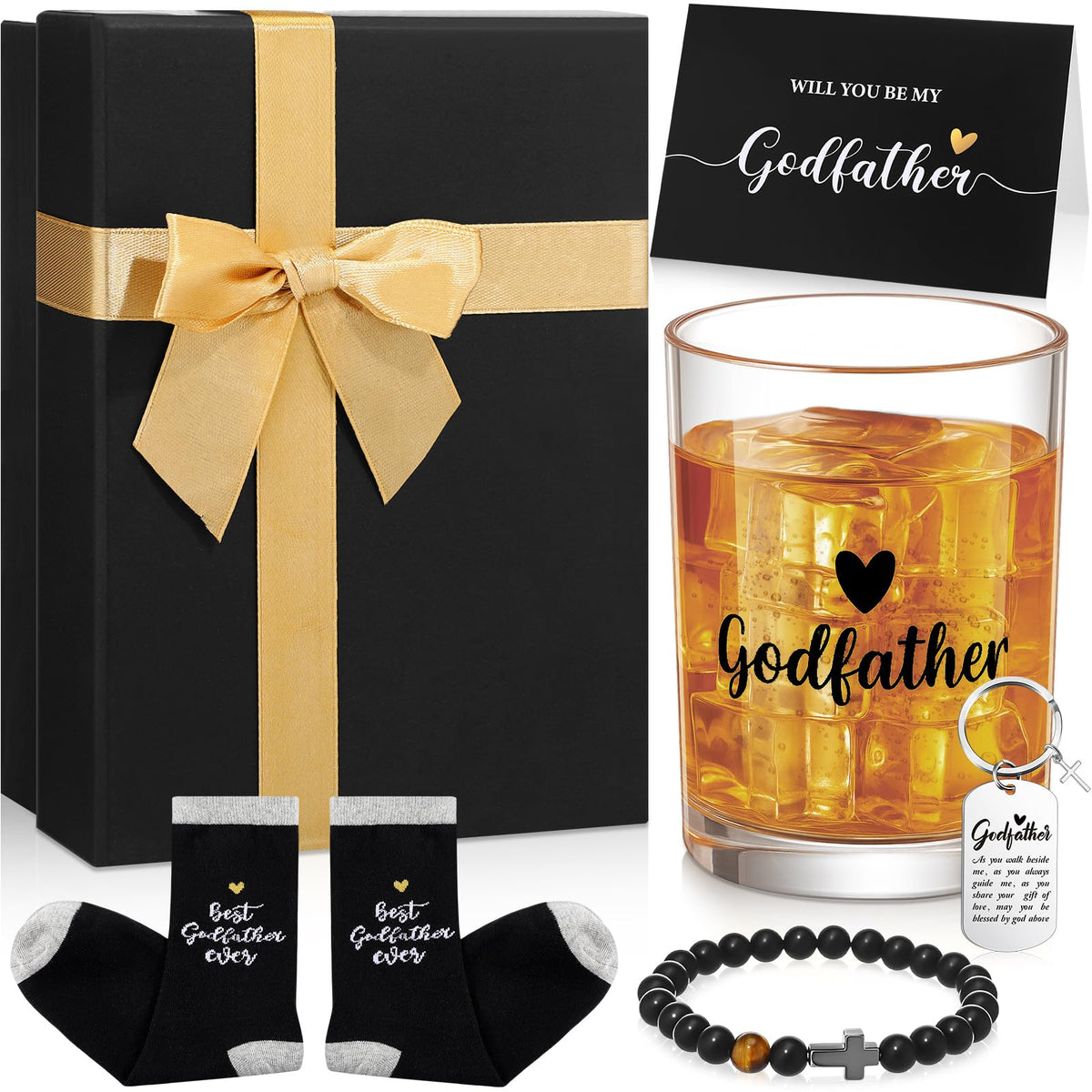 Reallnaive godfather proposal gift box showcases a wine glass and keepsakes for a memorable moment.