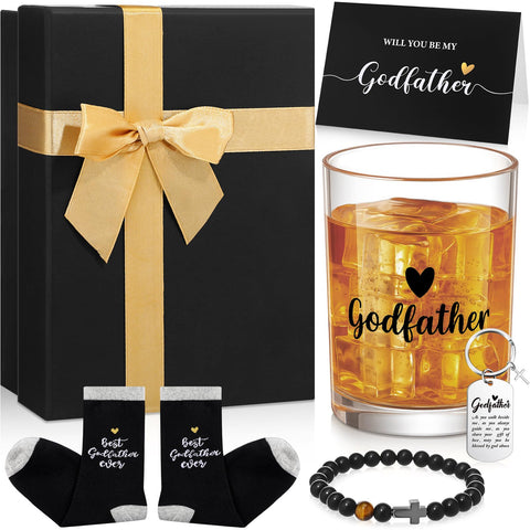 Reallnaive godfather proposal gift box showcases a wine glass and keepsakes for a memorable moment.
