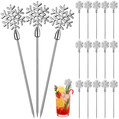 Reallnaive snowflake cocktail picks on a festive tray for elevated drinks.