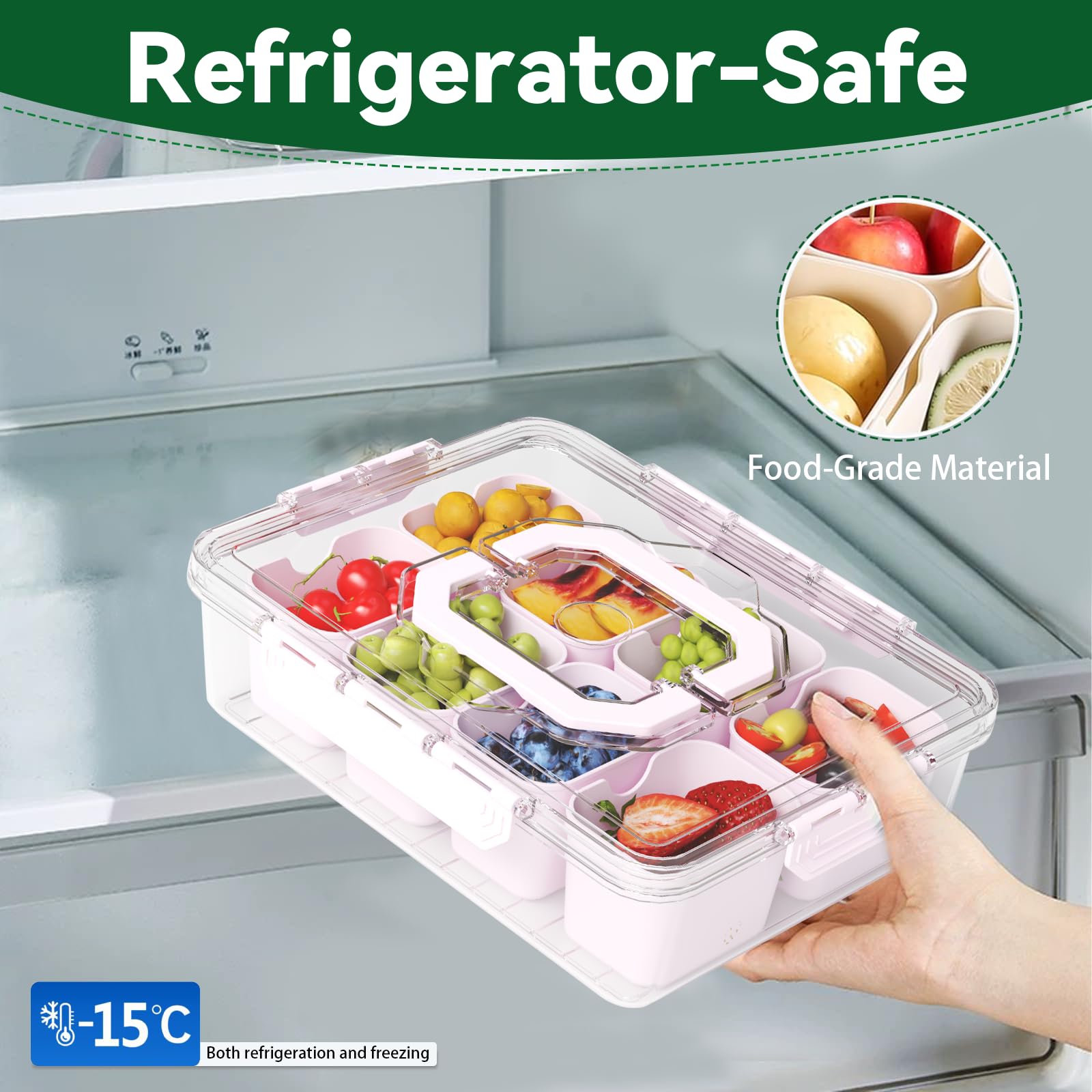 REBECAT durable plastic food storage tray with lid keeps contents protected