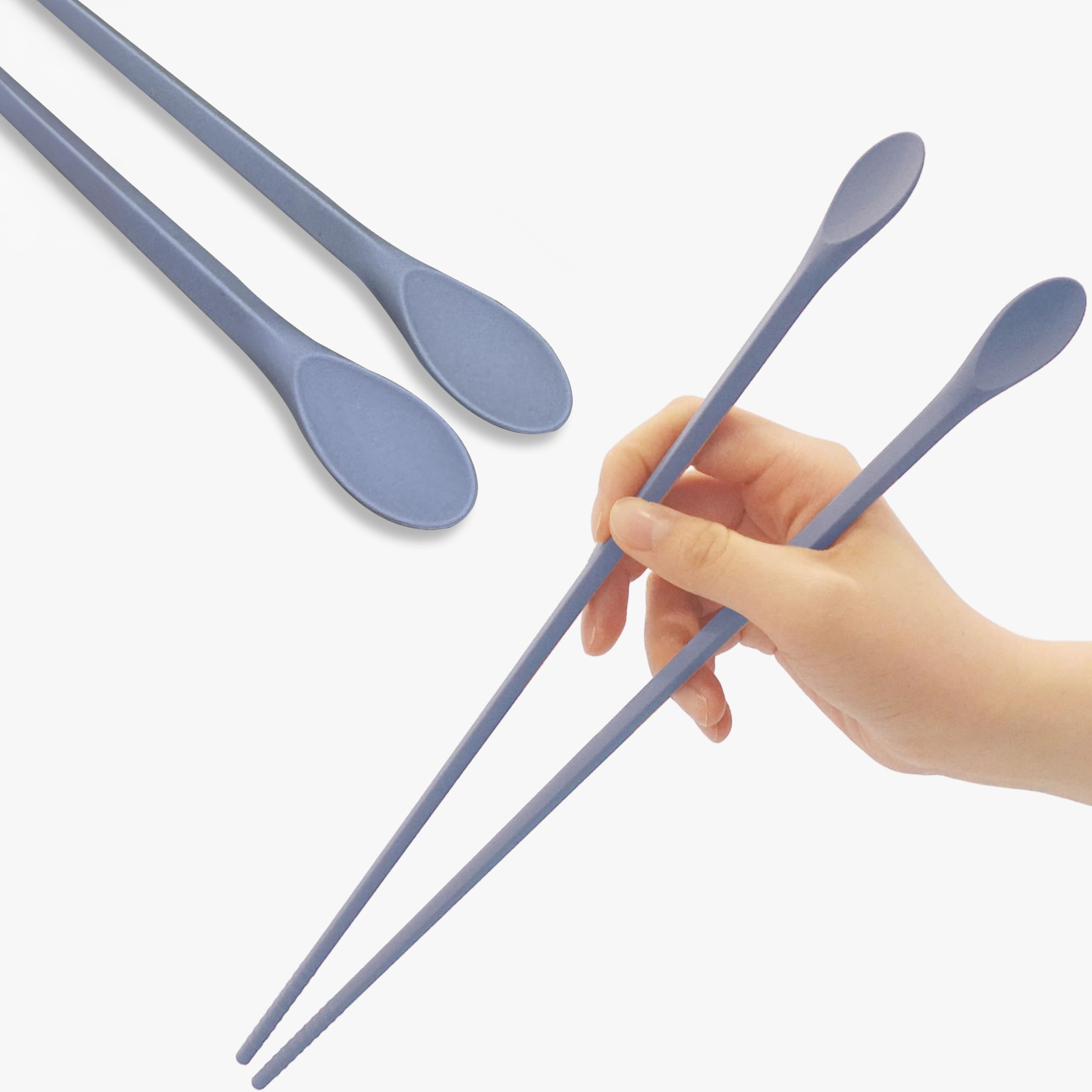 RECOHOME 12-inch pastel blue silicone chopsticks with spoon for versatile cooking