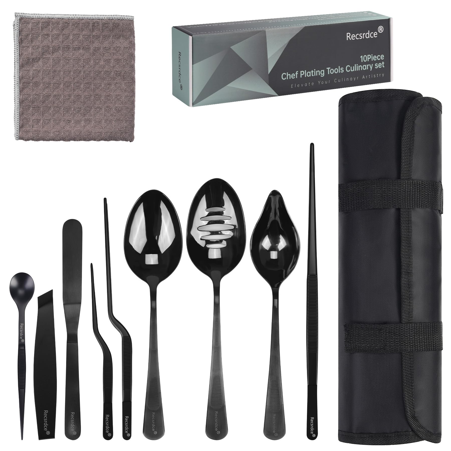 Recsrdce 9-piece plating set laid out for precise, professional presentation