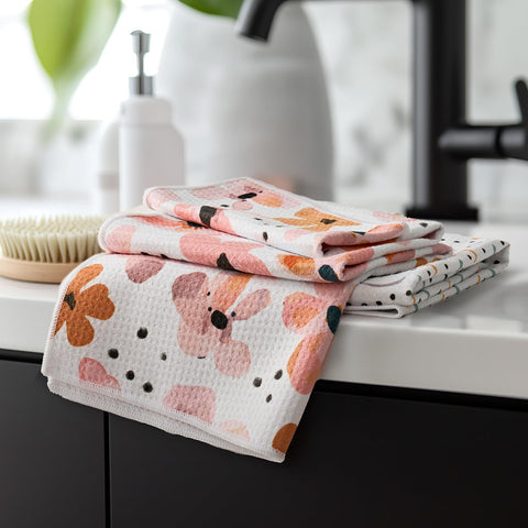 RECYCO waffle kitchen towels quick dry set of 2 for efficient dish drying.