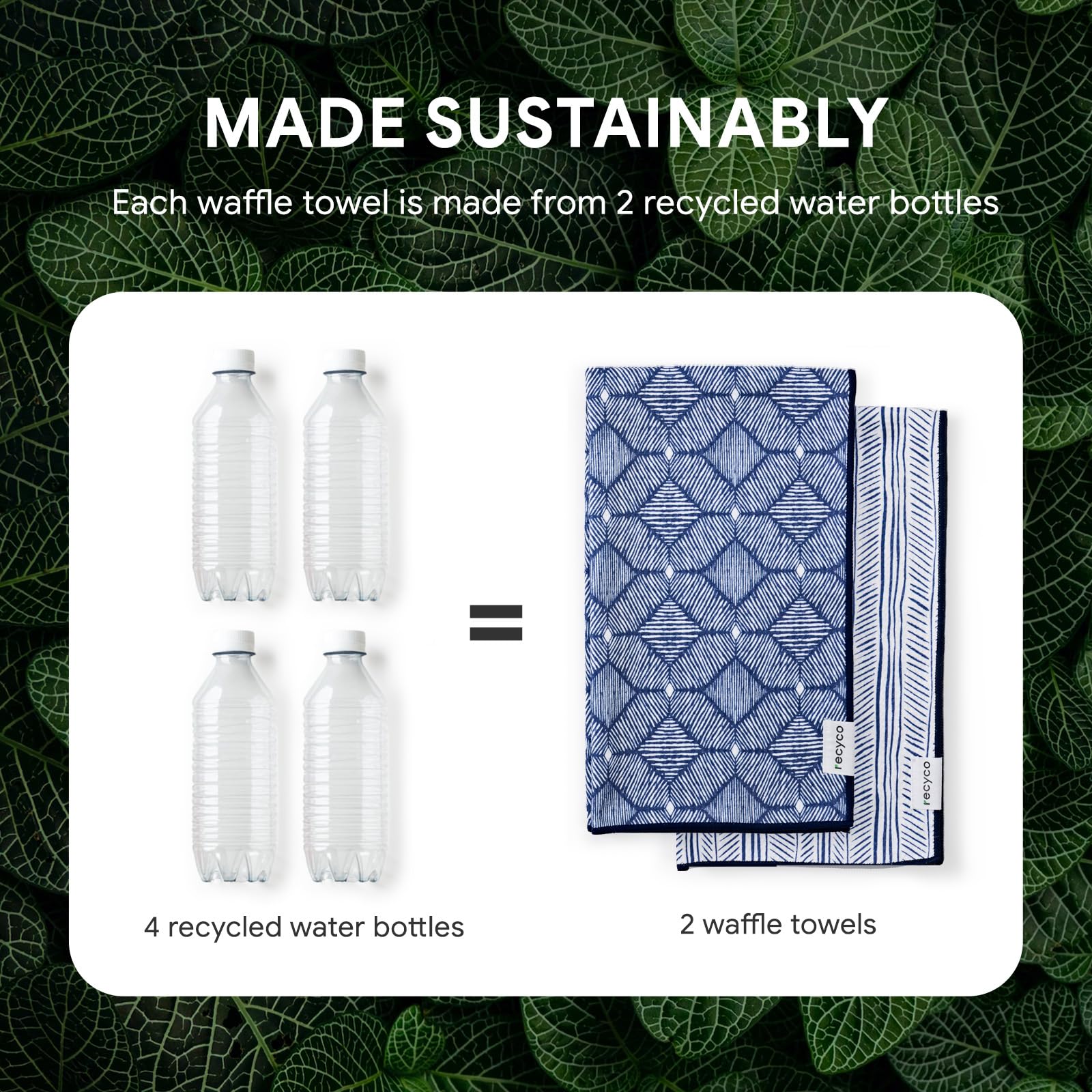 RECYCO waffle towel size 16x28 inches ideal for dishes.