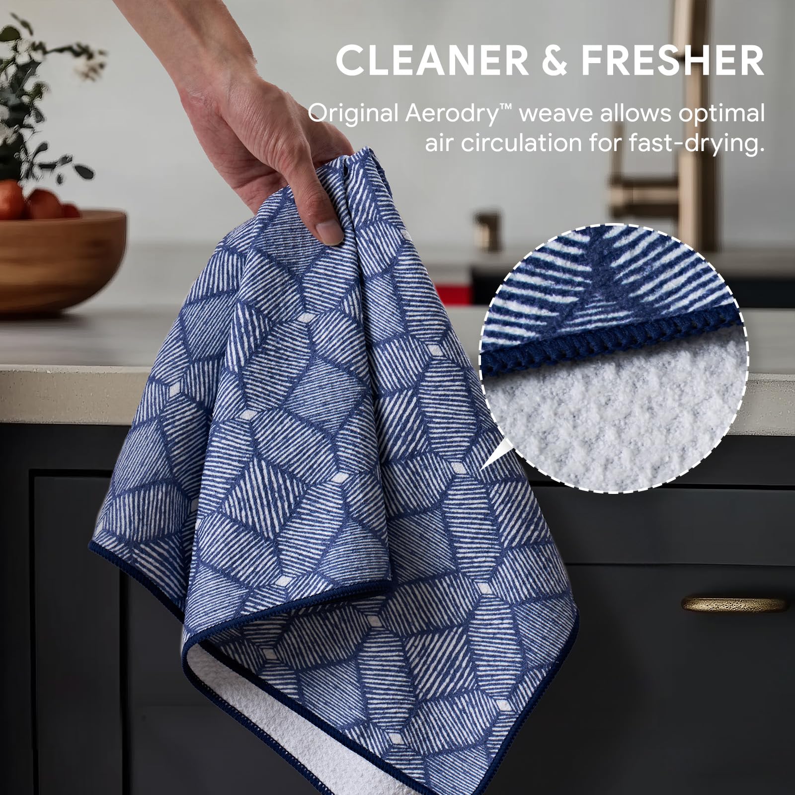 RECYCO waffle towel includes a hanging loop for easy storage.