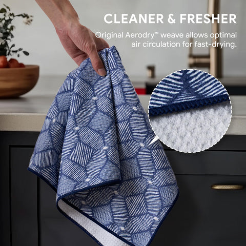 RECYCO waffle towel includes a hanging loop for easy storage.