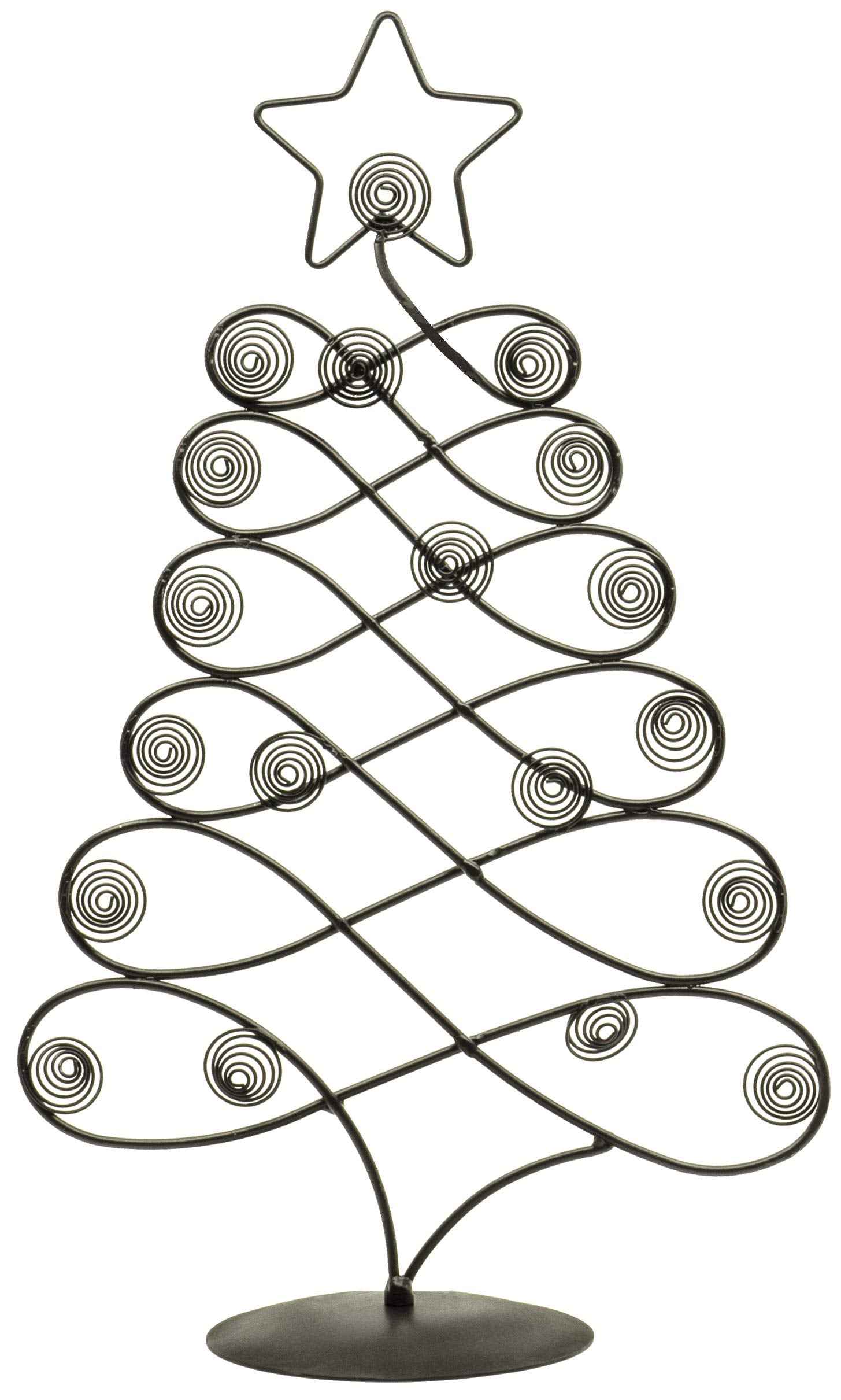 Red Co. Christmas tree card holder in black displays cards neatly.
