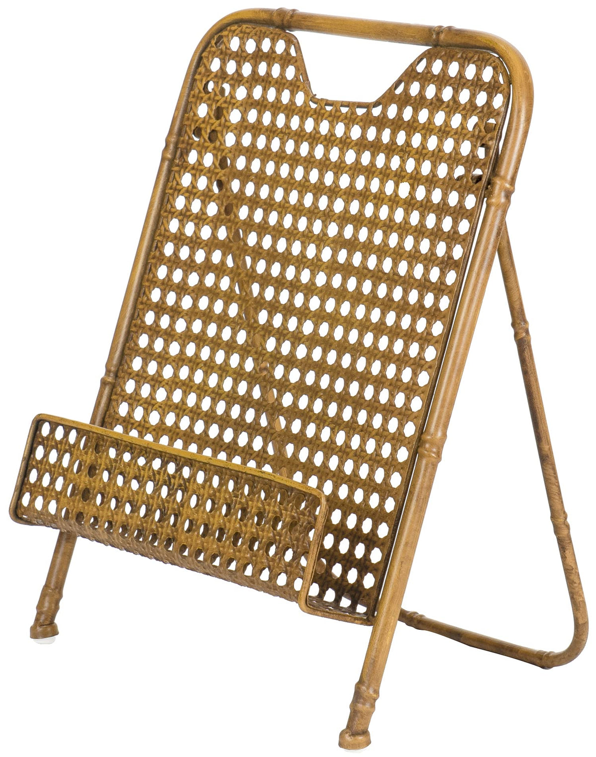Red Co. foldable cookbook stand in aged gold for easy recipe reading while cooking.