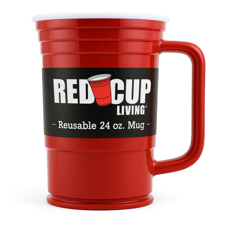 Red Cup Living 24oz red beer mug with double-wall insulation keeps drinks cool.