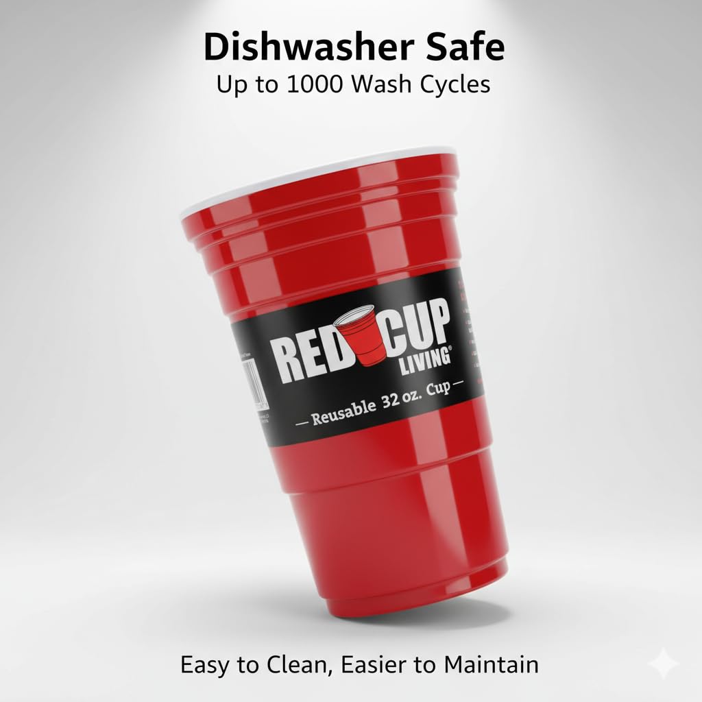 Red Cup Living 32oz capacity suits coffee, water, or cocktails at parties.