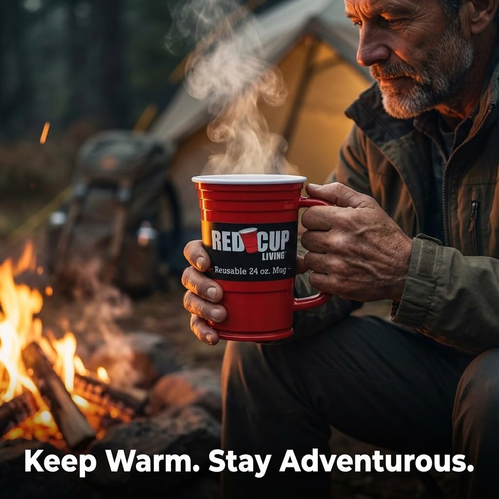 Red Cup Living outdoor-friendly mug ideal for travel and picnics.