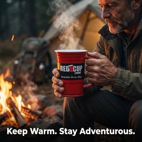 Red Cup Living outdoor-friendly mug ideal for travel and picnics.