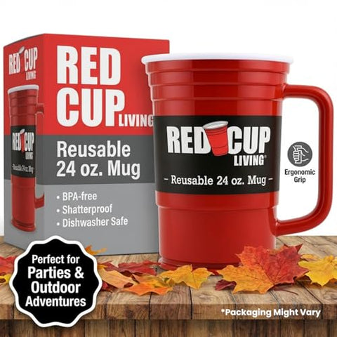 Red Cup Living unbreakable BPA-free mug designed for everyday use.