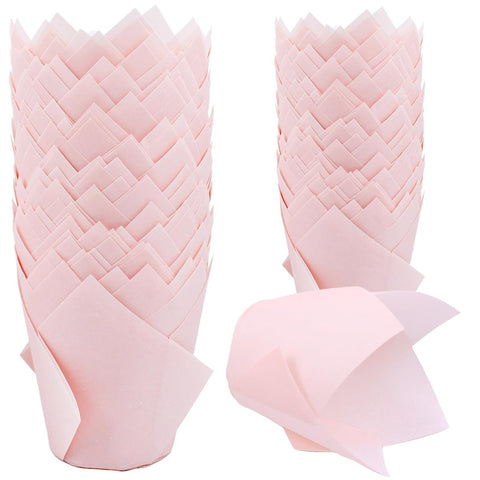 REDANHA pink tulip cupcake liners provide elegant presentation with easy release.