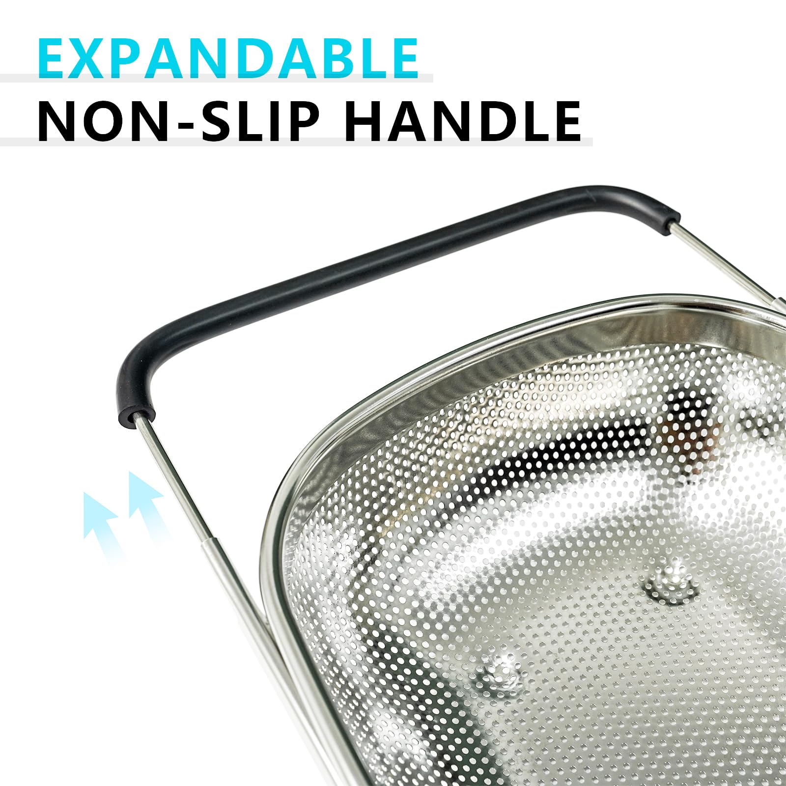 REDANT fine mesh strainer traps small particles, ideal for rinsing rice and vegetables.