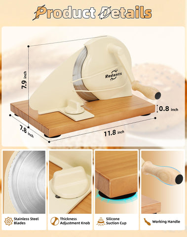 Redants bread slicer stainless steel blades deliver clean, uniform slices.