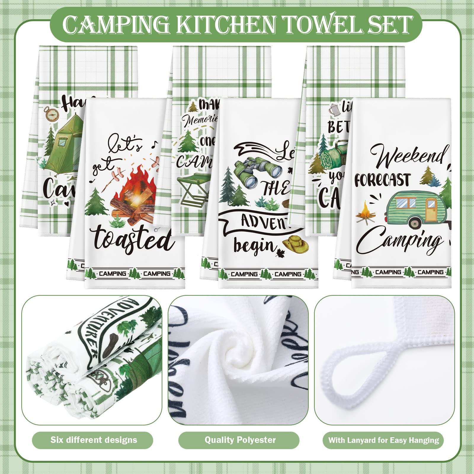 Redbaker absorbent tent-pattern towels ideal for RV or campsite messes.