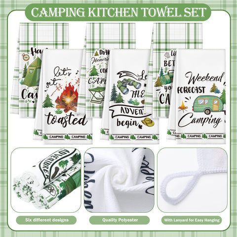 Redbaker absorbent tent-pattern towels ideal for RV or campsite messes.