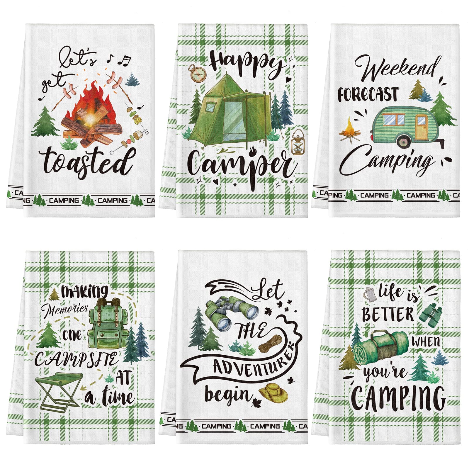 Redbaker camping towels with tent pattern for quick kitchen cleanup during outdoor trips.