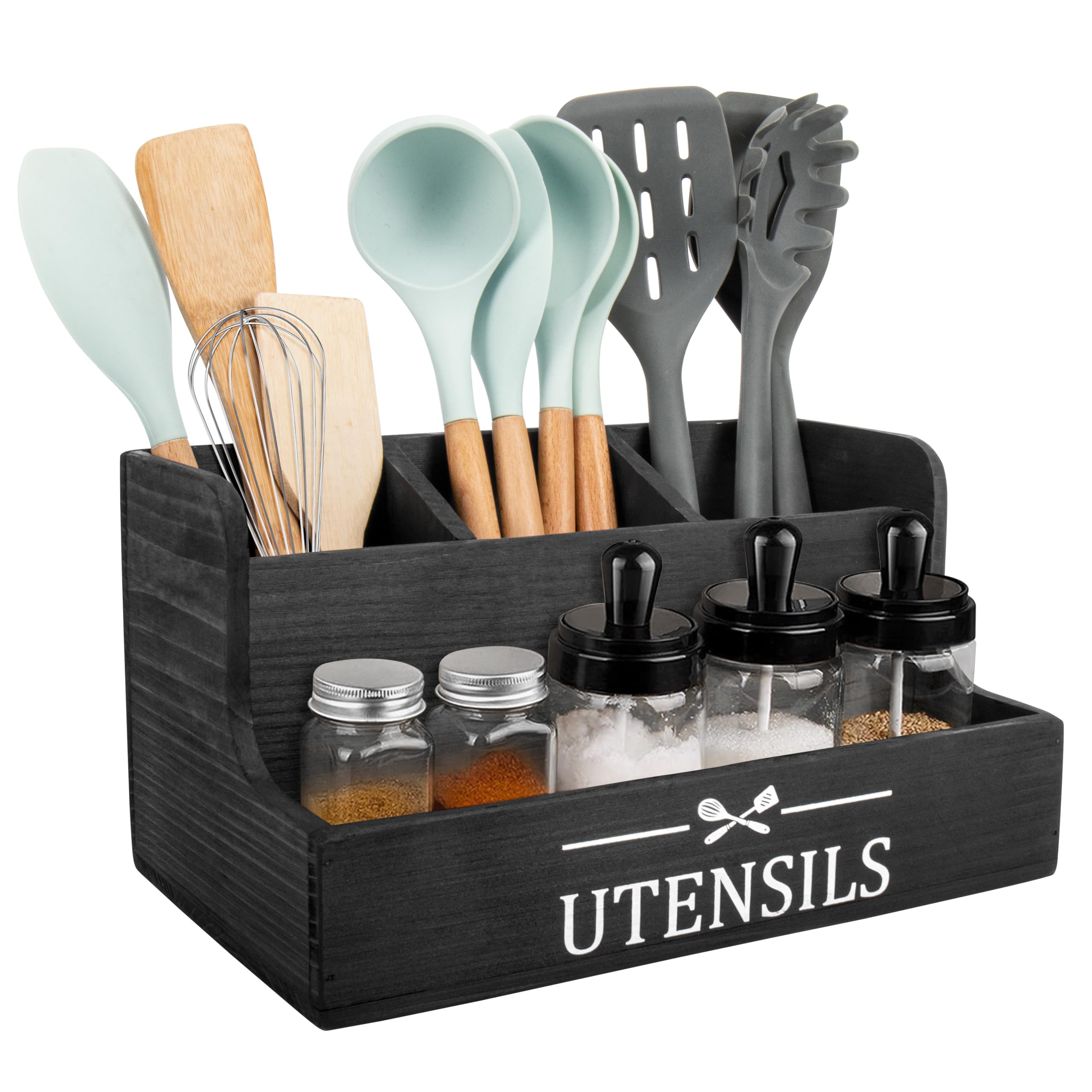 RedCall extra large utensil holder with four compartments keeps utensils organized on the countertop